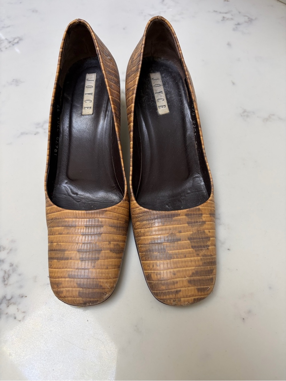 Joyce Brown Lizard-Texture Square Toe Pumps